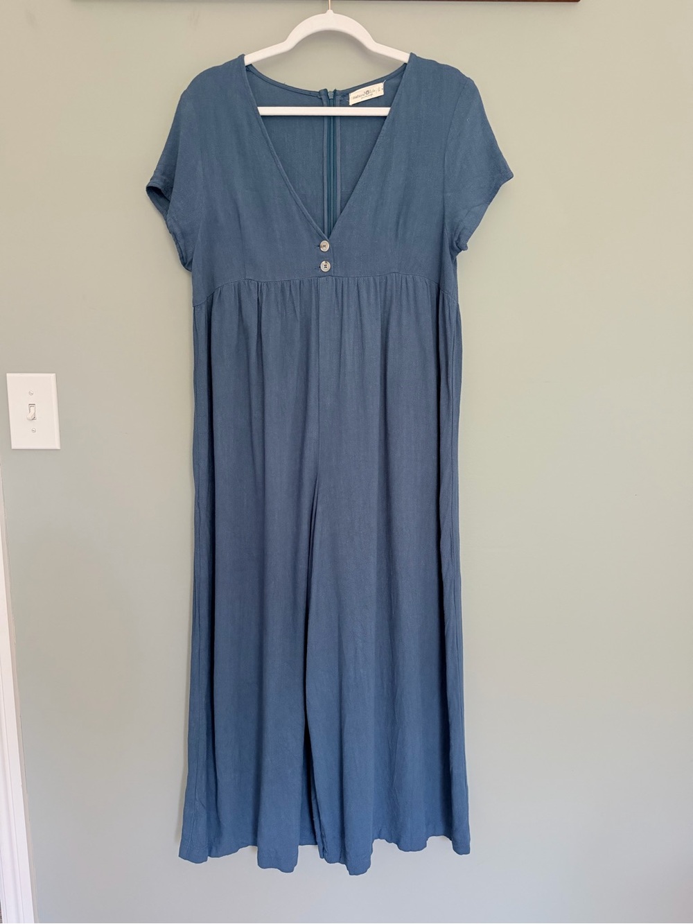 NATURAL LIFE Deep V Wide-Leg Jumpsuit in Denim Blue - Picture 2 of 16